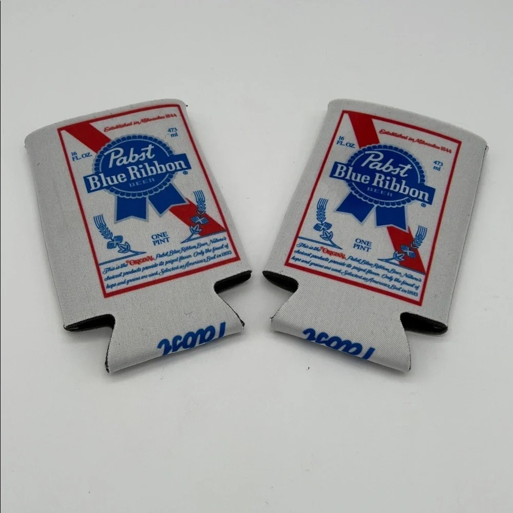 New Pabst Blue Ribbon 16oz PBR Beer Can Wrap Coolers Koozies Hughies (Set of 2)